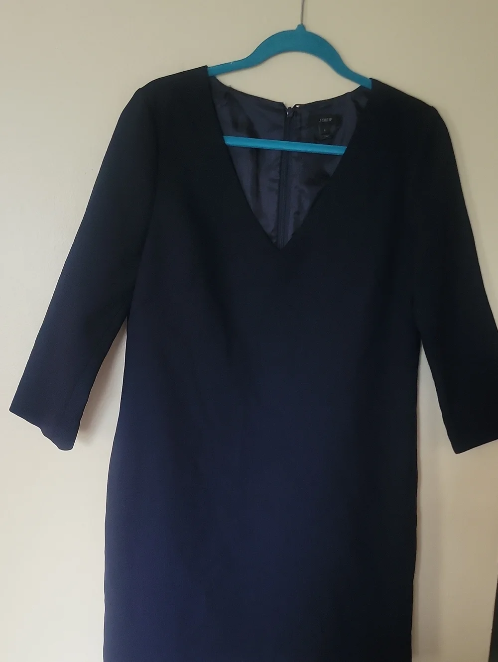 J. Crew Navy V-Neck Sheath Dress with Three-Quarter Sleeves